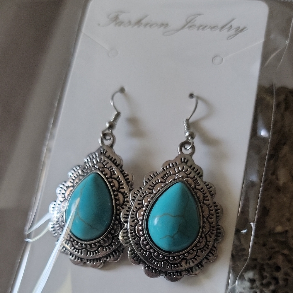Silver and Turquoise Teardrop Earrings